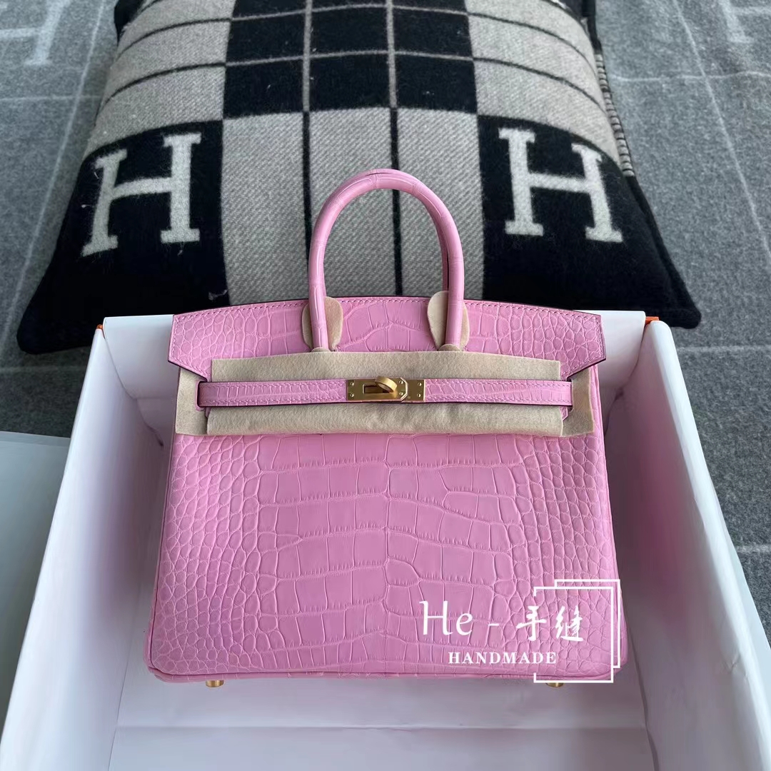 Hermes Birkin 25 Handbag CC10 Craie And 3Q Rose Sakura Togo GHW